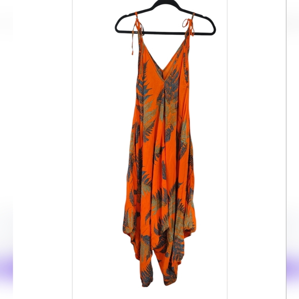 Tropical Orange and Black Jumpsuit - Picture 2 of 3